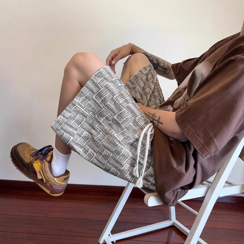 2025 Summer Fashion Sports Casual Shorts for Men Japanese Style Five-Point Pants for Men and Teenagers Trendy Plaid Straight Pants 2025 Summer Fashion Sports Casual Shorts for Men Japanese Style Five-Point Pants for Men and Teenagers Trendy Plaid Straight Pants