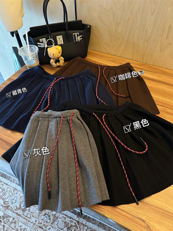 学院风灰色针织百褶半身裙女秋冬2025新款百搭高腰显瘦a字裙短裙|undefined