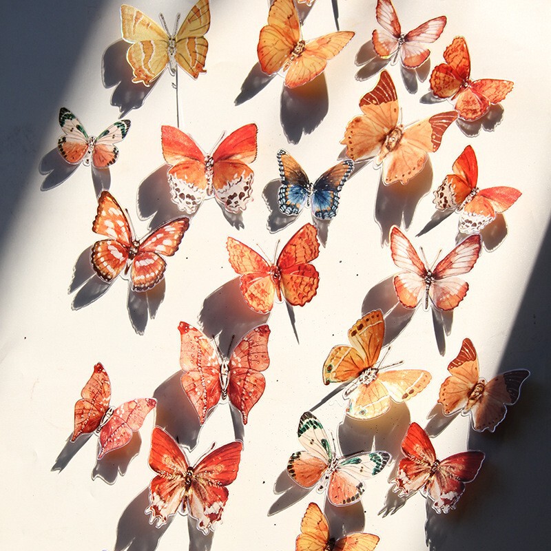 24 Pieces of Autumn Artificial Butterfly Decorations Bouquet Cake DIY Handbook Butterfly Living Room Bedroom Wall Stickers