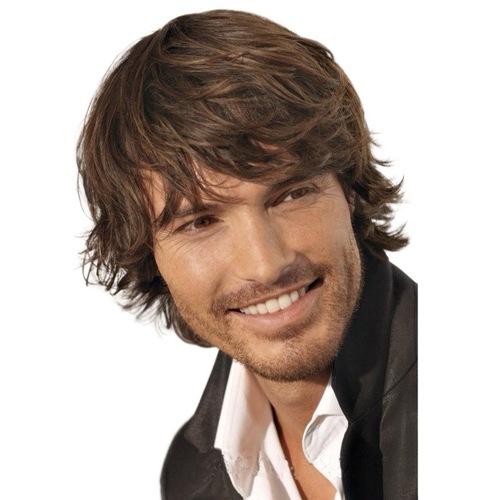 Foreign trade European and American fashion men's short hair, brown wig, fluffy side parted long bangs straight hair piece