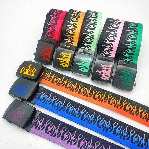 Trendy brand Harajuku fashionable hip-hop belt Korean style trendy men's canvas belt personalized casual flame nylon belt