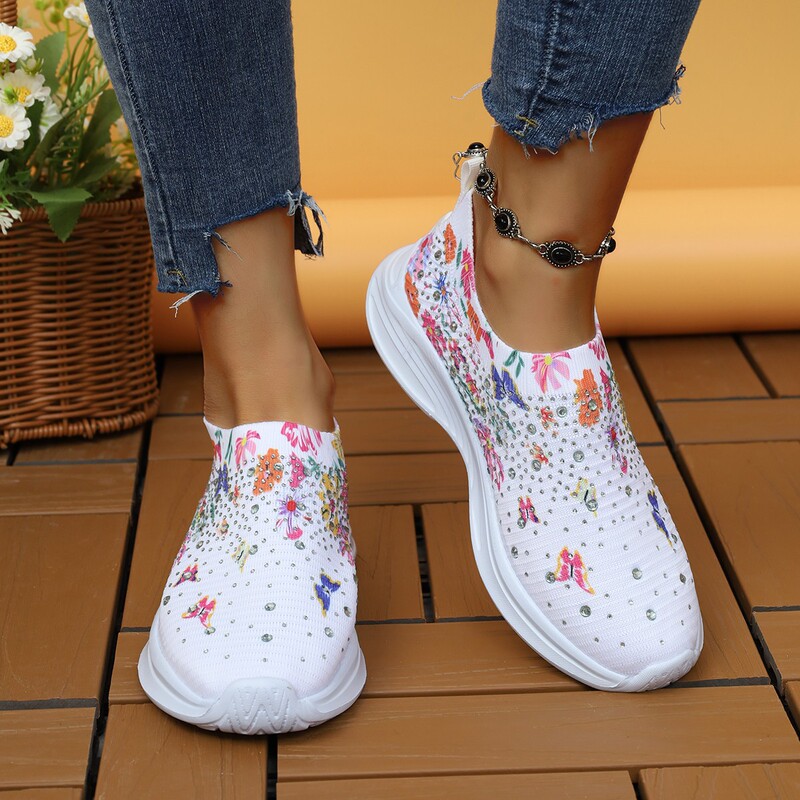 Cross-border Large Size Women's Shoes Spring Breathable Sports Casual Shoes Rhinestone Rainbow Shining Flying Woven Shoes Thick Sole Running Shoes for Women Cross-border Large Size Women's Shoes Spring Breathable Sports Casual Shoes Rhinestone Rainbow Shining Flying Woven Shoes Thick Sole Running Shoes for Women