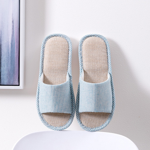 Linen Slippers for Men - Summer Simple Home Cotton Lined Breathable Sweat Absorbent All-Season Non-Slip Indoor Soft Sole Cool Slippers