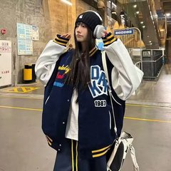 春の新型アメリカ刺繍アルファベット植毛野球服コート国潮牌カジュアル百合立襟ジャケット男女