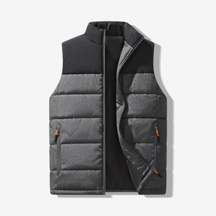 Down Cotton Vest Men's Winter Thickened Warm Vest Hoodless Collar Waistcoat Contrast Color Korean Fashionable Vest