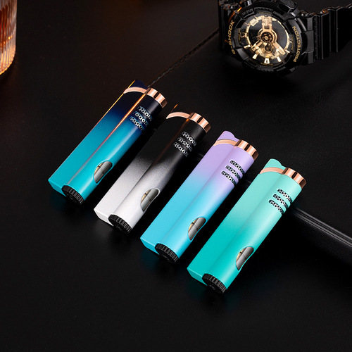 Creative Gradient Color Inflatable Windproof Lighter Blue Flame Personalized Men's Igniter Practical Gift Engraving and Printing LOGO
