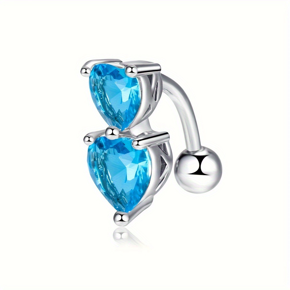Piercing mit Kreuzrandung, Doppelherz-Zirkonring, Herzförmiger Doppel-Nabelpiercing aus Kristall_voghion.com