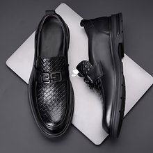 真皮男鞋头层牛皮一脚蹬乐福鞋新款秋季厚底防滑男士休闲皮鞋男款