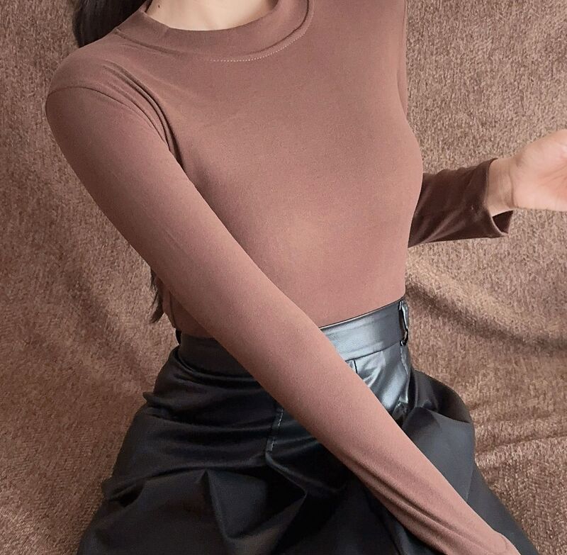 德绒小立领保暖打底衫女2025新款春秋季内搭简约百搭修身显瘦上衣|undefined