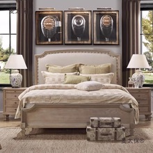 法式复古实木床美式乡村白蜡木做旧主卧双人床别墅酒店民宿麦太保