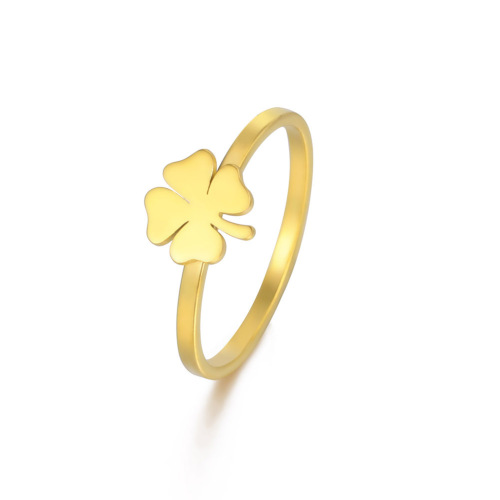 Factory direct sales simple and personalized versatile cut titanium steel four-leaf clover ring personalized simple and creative stainless steel ring
