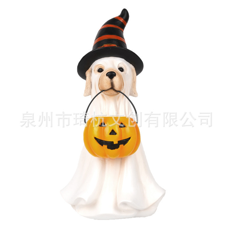 越境新品提かぼちゃ幽霊犬置物玄関バーパーティーハロウィン雰囲気樹脂工芸品飾り|undefined