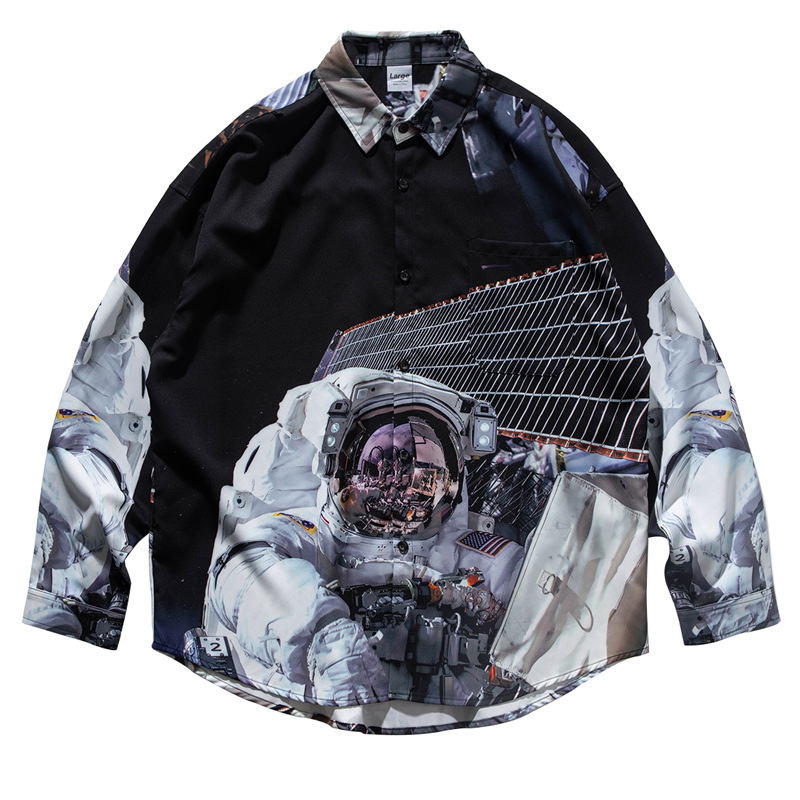 new pattern Europe and America street Astronaut printing Long sleeve shirt Chaopai Hip hop leisure time Couples dress Thin section