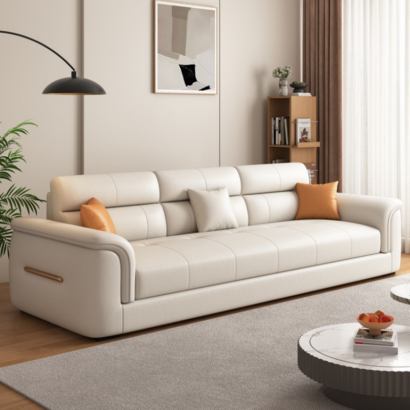 2025 New Sofa Small Apartment Cream Style Simple Modern Rental Living Room Three-Seat Leather Art Sofa