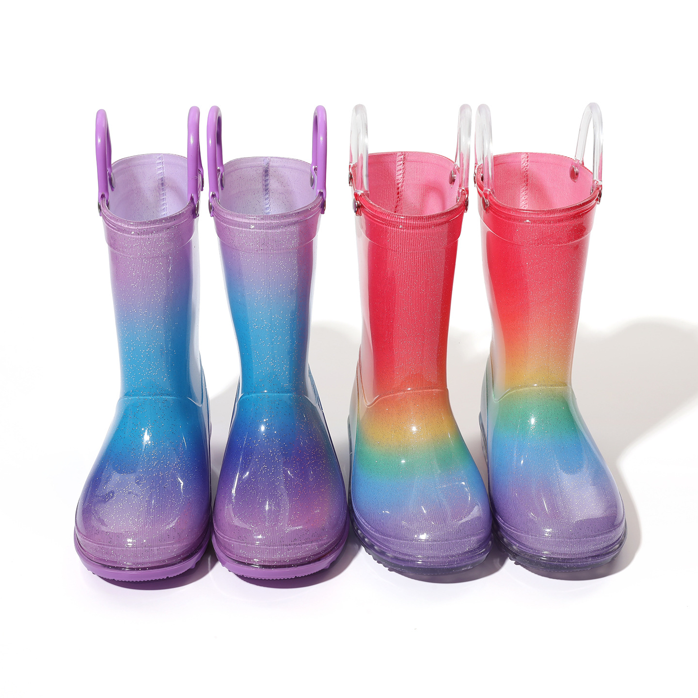 Children's Rain Boots Ins Export Girls' Rain Boots Princess High Quality Rainbow Transparent Mid-Tube Non-Slip Water Shoes for Middle and Large Kidsren