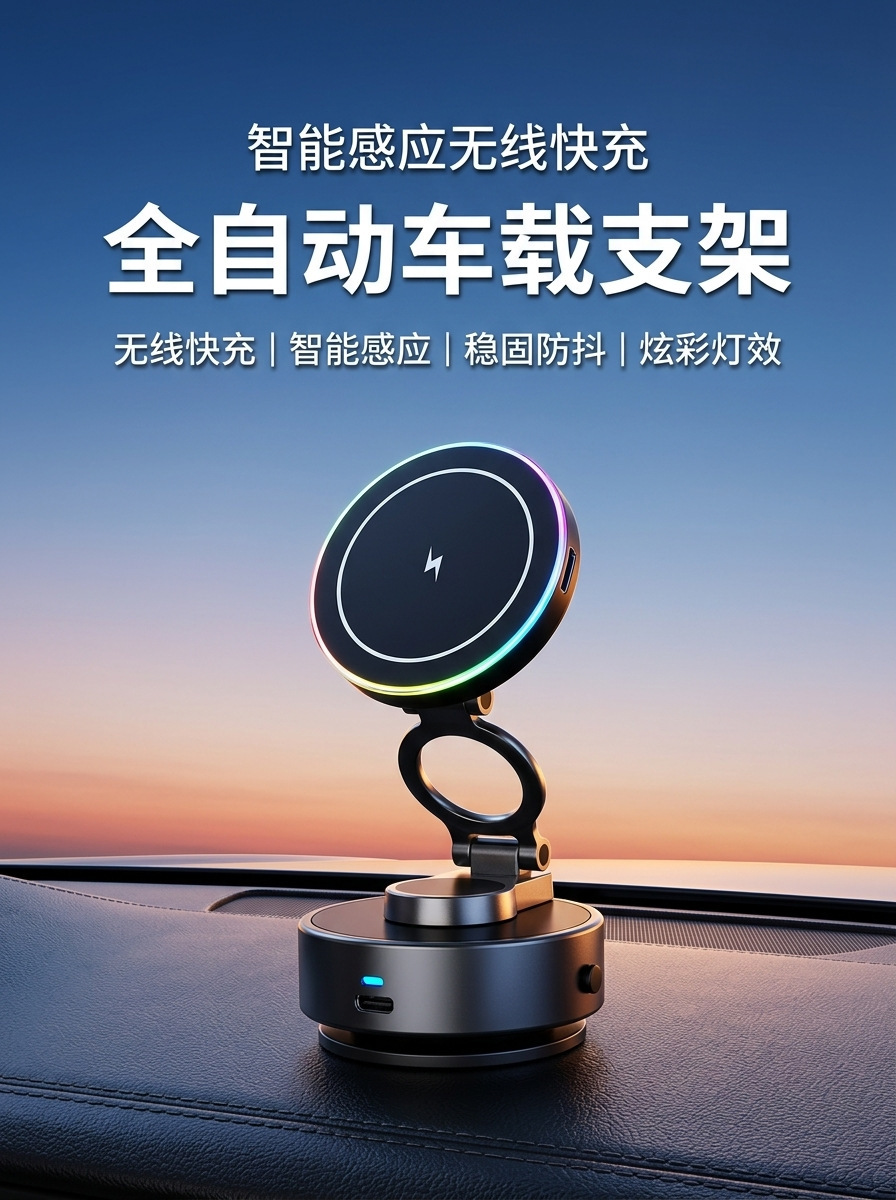 Wireless charging car phone holder, center console navigation stand, third-generation rotating car phone mount, wholesale