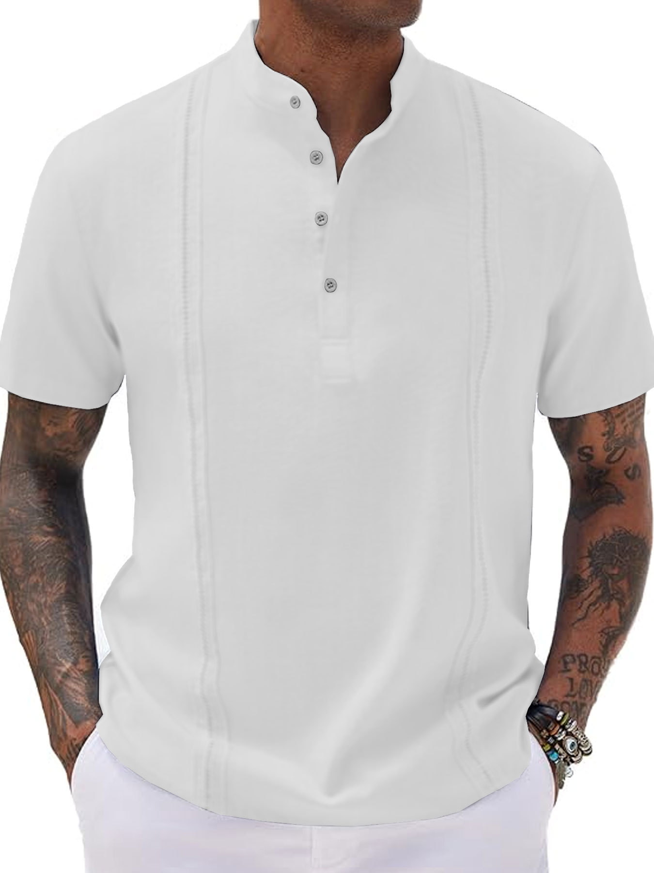 Nueva camiseta de hombre estilo europeo y americano con media cremallera, camiseta informal de verano a rayas de manga corta para negocios, camiseta transpirable estampada.
