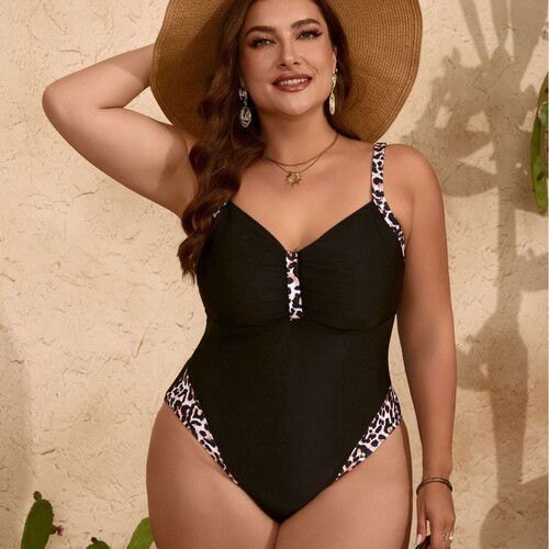 2025 Western and European Plus-Size Solid Color Bodycon Backless Sexy One-Piece Swimsuit Bikini for Women