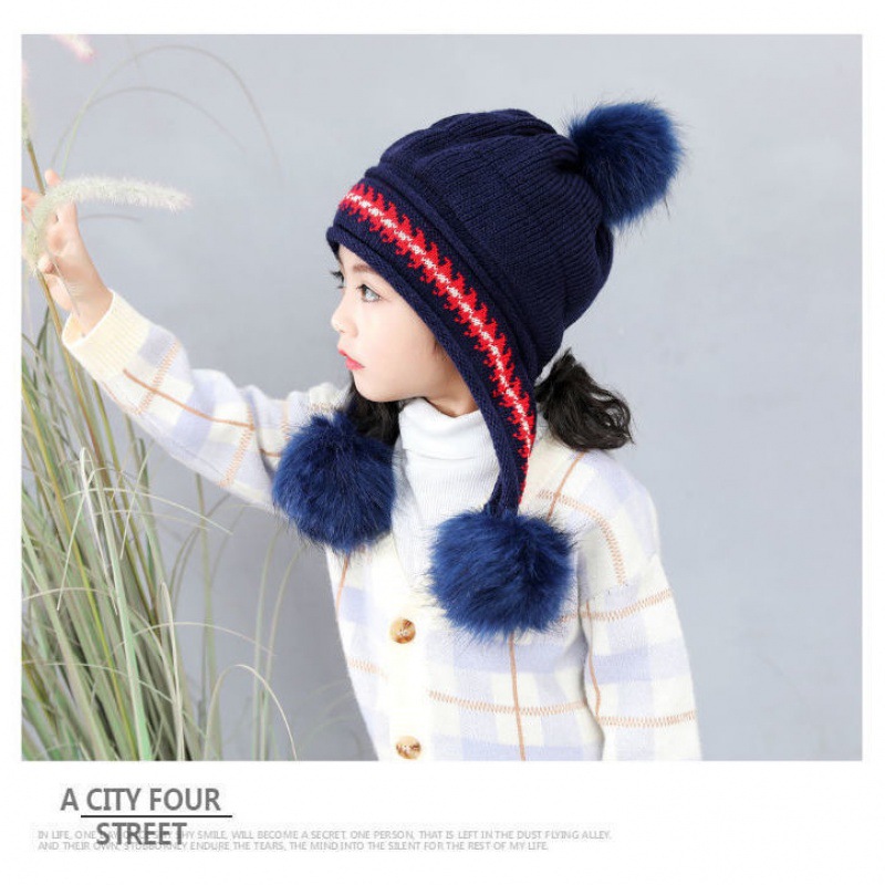 Sombrero para niños Otoño e Invierno sombrero de princesa para niñas lindas Otoño e Invierno orejeras de punto cálido con forro polar sombrero de lana de dibujos animados