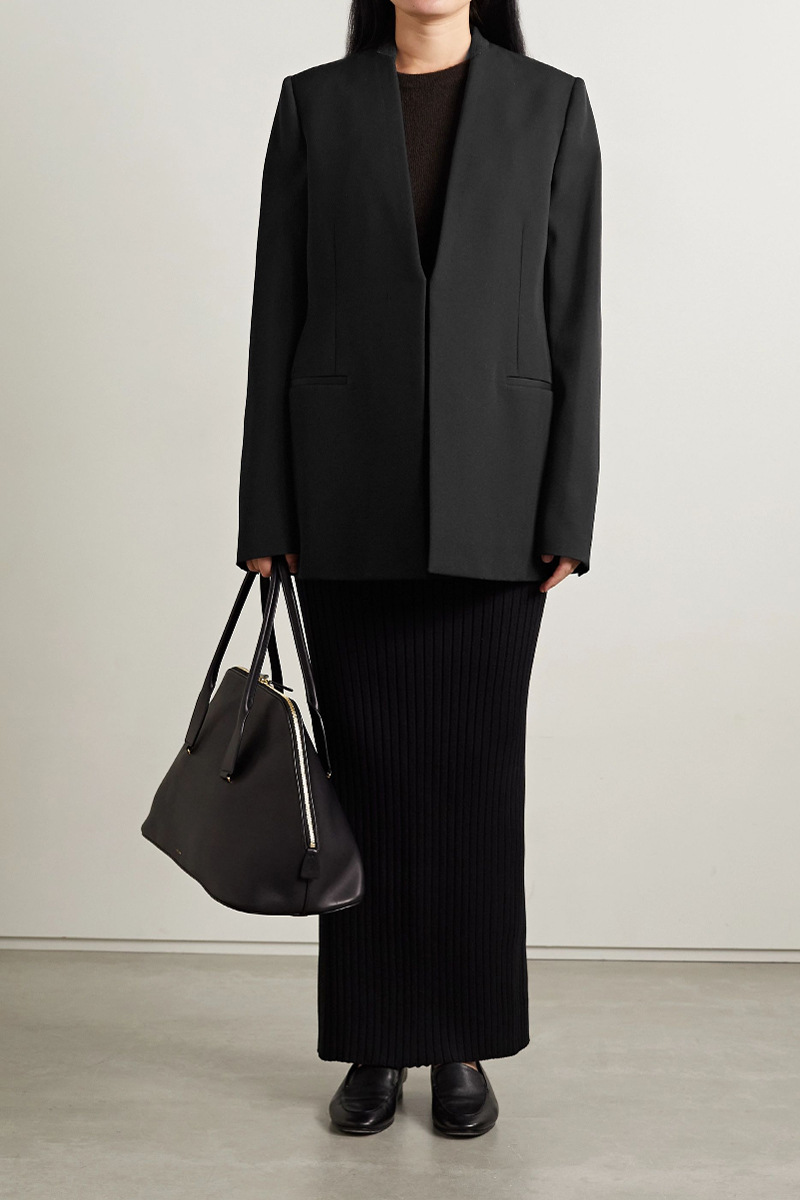 European American Wool Blazer For Women, Loose Fit, No Buttons, Minimalist Black Suit Jacket, Spring And Autumn_ecoleips.com