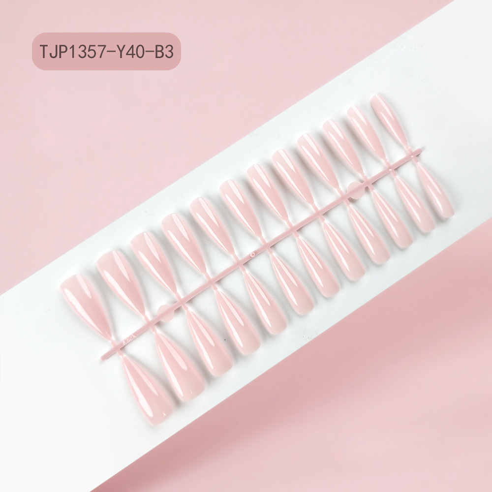 Venta caliente de uñas de estilo europeo y americano de largo ataúd de uñas trapezoidal pieza de uñas falsa color sólido brillante tira de aceite paquete 24 piezas de ballet Nail image 30
