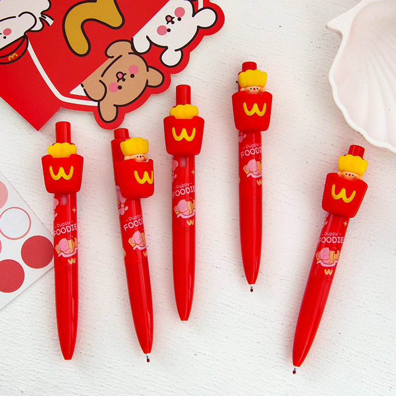 Comida Burger Puppy Surprise Pen Creativo Dibujos animados Forma de goma suave Peekaboo Pluma de gel Papelería de aprendizaje para estudiantes