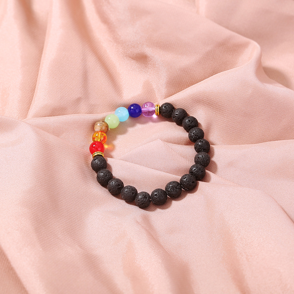 Fashion volcanic stone 7-color chakra color beads bracelet wholesale