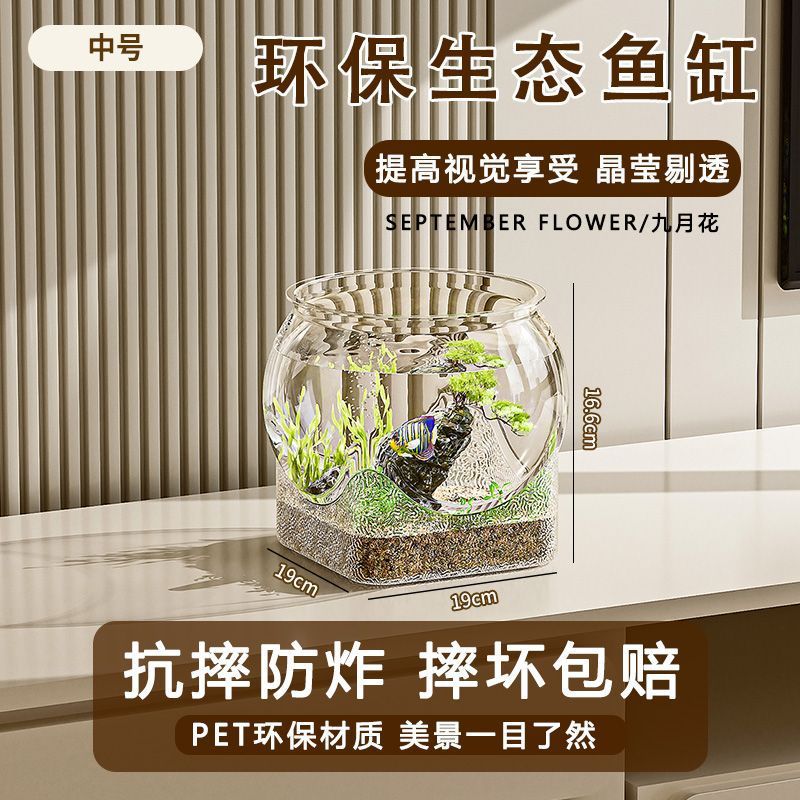 Pecera de plástico transparente, acuario, paisaje de micropaisaje, resistente a los golpes, resistente a las caídas, no roto, reloj de oficina, tanque de tortuga al por mayor