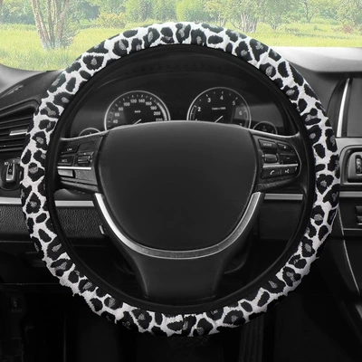 Cotton and Linen Fabric Leopard Print Steering Wheel Cover Without Inner Ring, Suitable for All Seasons, Car Handle Cover, Cross-Border Wholesale, Dropshipping (Steering wheel cover) - leopard-print-white-background-general