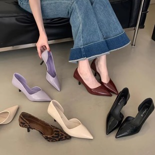Red high heels women's shoes 2025 spring and autumn new side empty thin heel not tired feet temperament socialite pointed single shoes