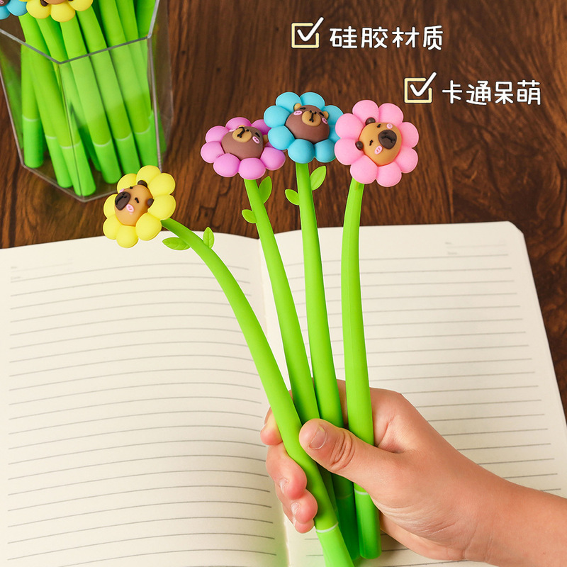 卡通水豚摇摇笔硅胶甩甩笔小学生可爱顺滑签字笔黑0.5中性笔批发|undefined