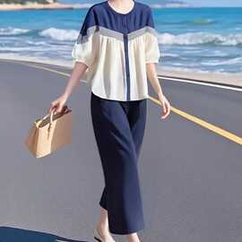一件代发中老年夏装套装女宽松显瘦洋气妈妈装两件套新款时尚