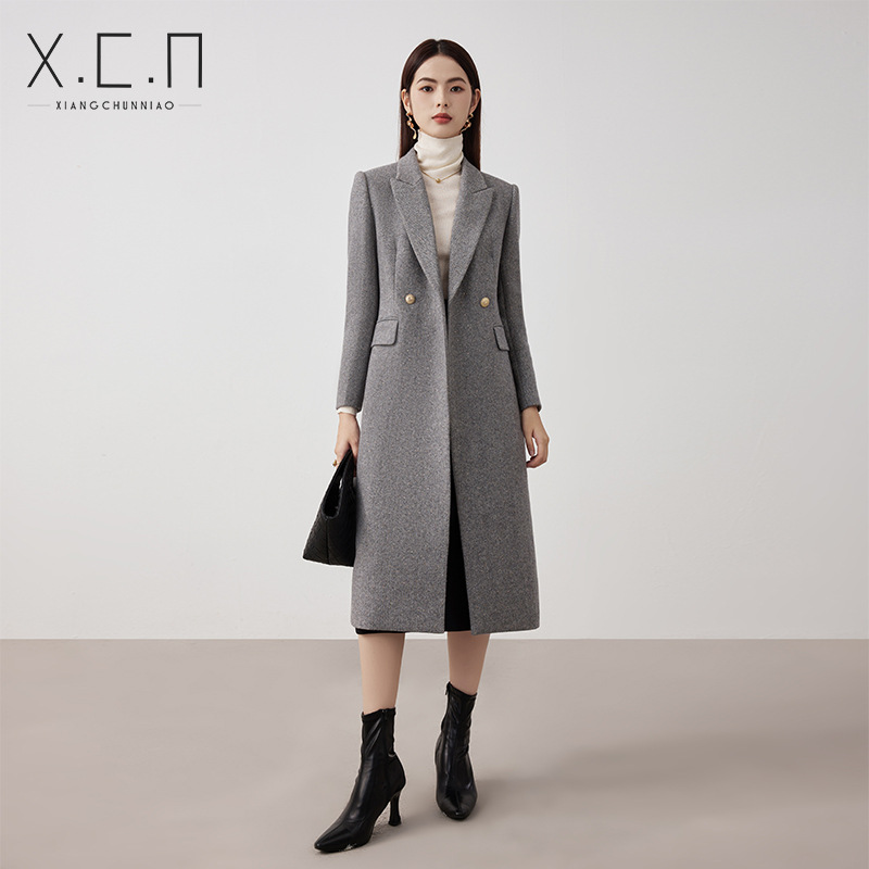 봄 새 고급 감각 전문 세트 재킷 가을 및 겨울 중간 길이 양모 코트 우아한 통근 세트 원피스