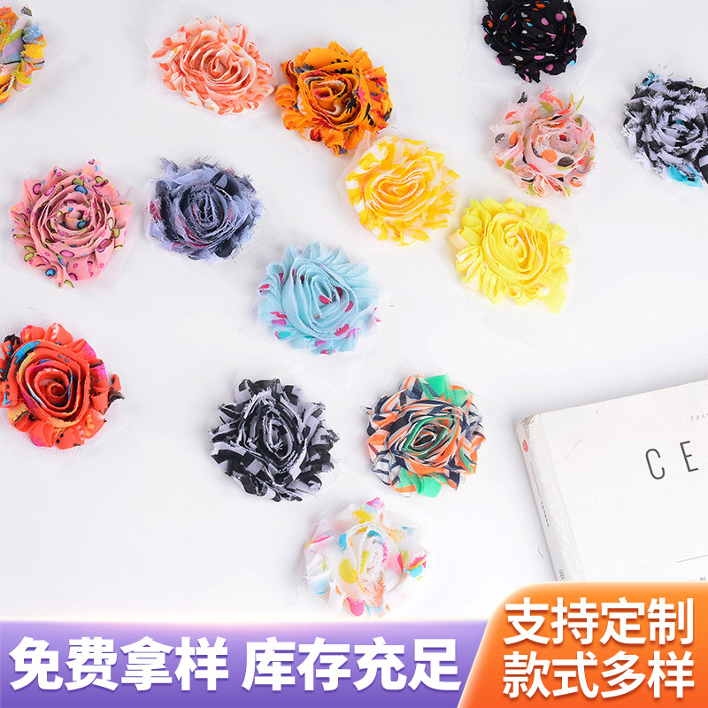 diy仿布艺6cm雪纺花边玫瑰盘花头饰 鞋帽配件服装辅料宠物配饰