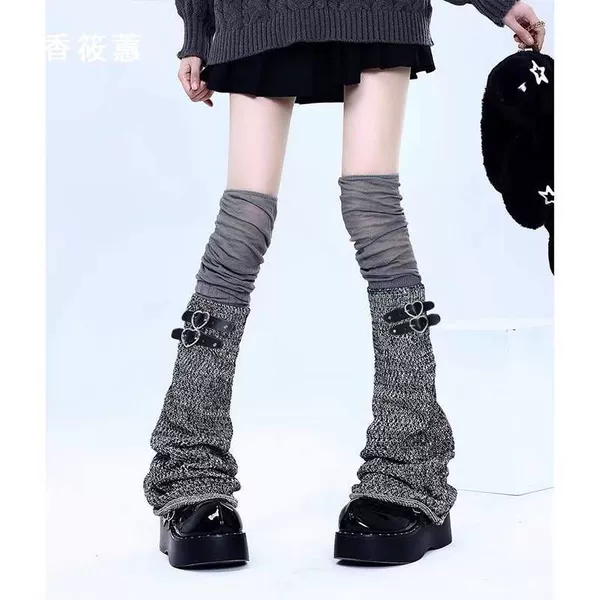 Heather gray trumpet black leather buckle + gray over the knee