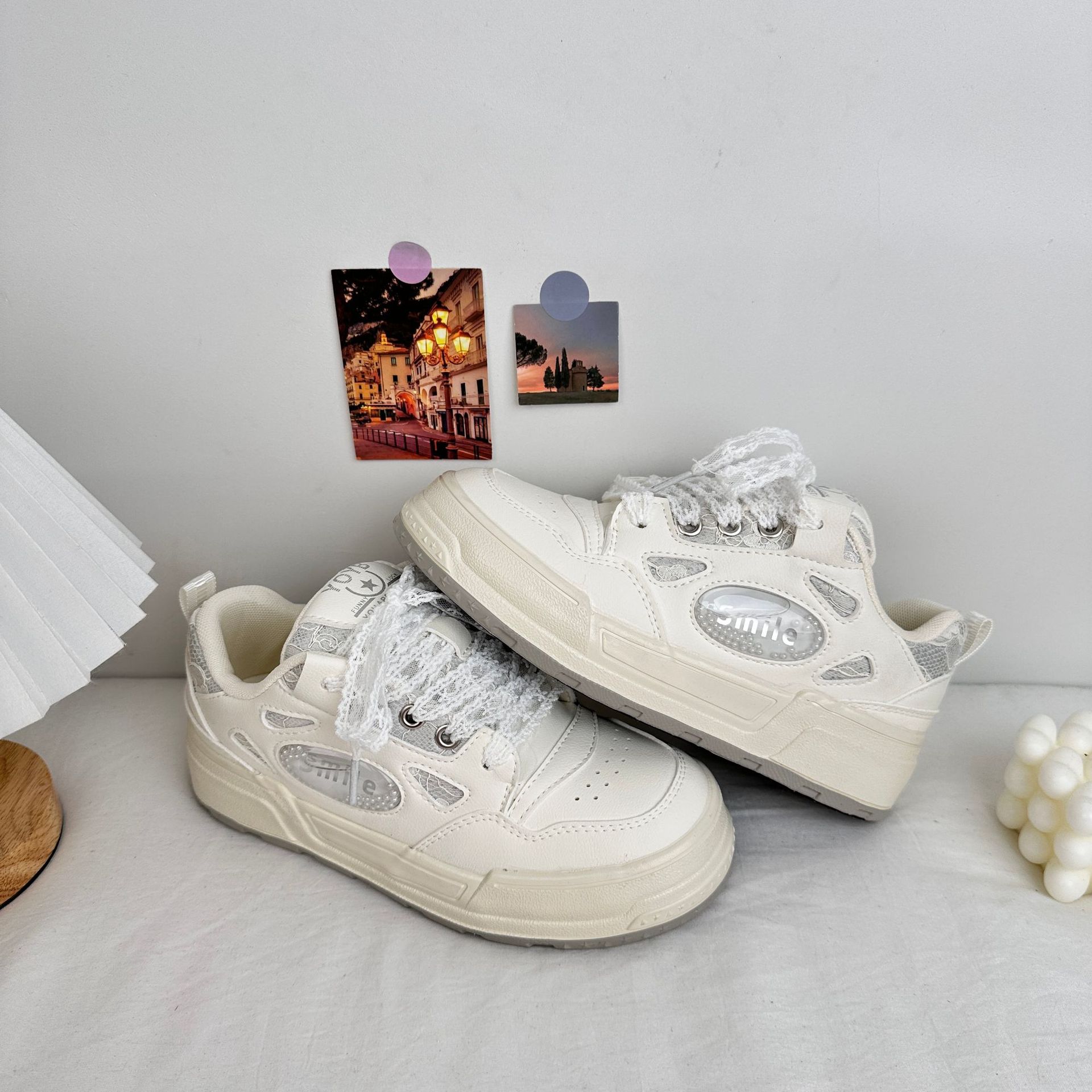 Zapatos blancos de suela gruesa de onda lejana para mujer 2025 primavera nuevos estudiantes casuales todo-fósforo zapatos de lona coreanos para mujer image 7