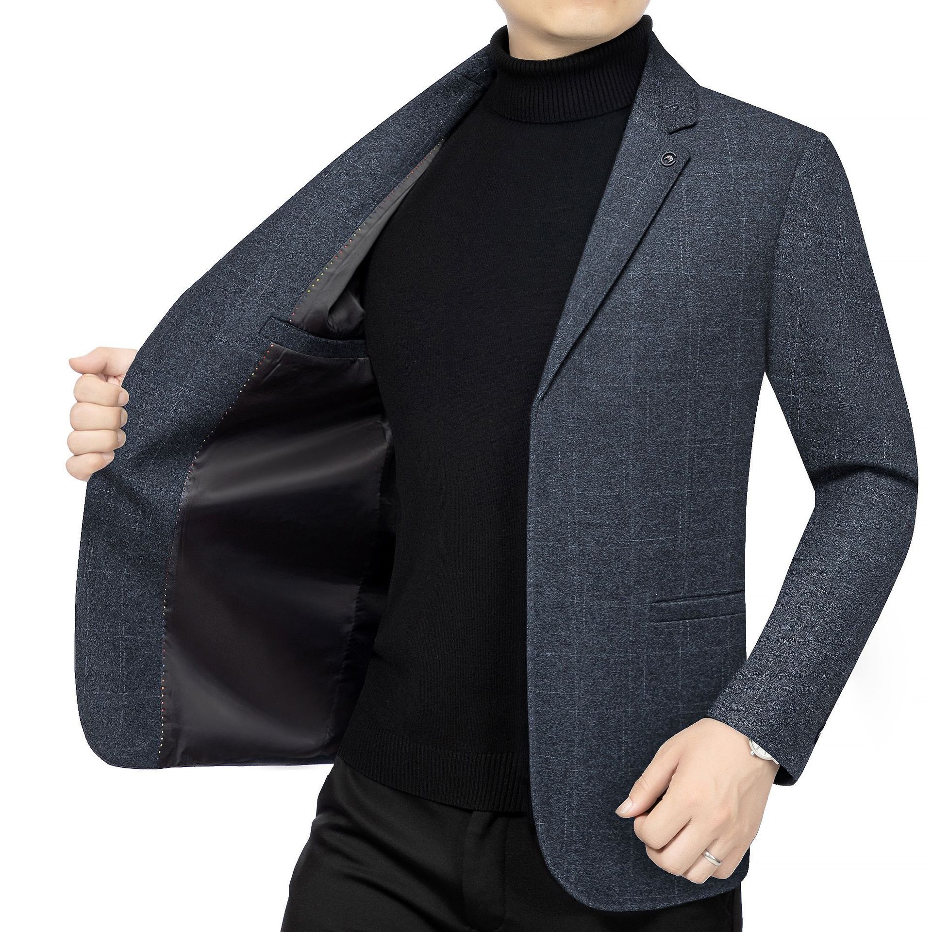 2025 봄 가을 신상 캐주얼 정장 재킷 남성 중년 모직 정장 슬림핏 싱글 재킷 남성용