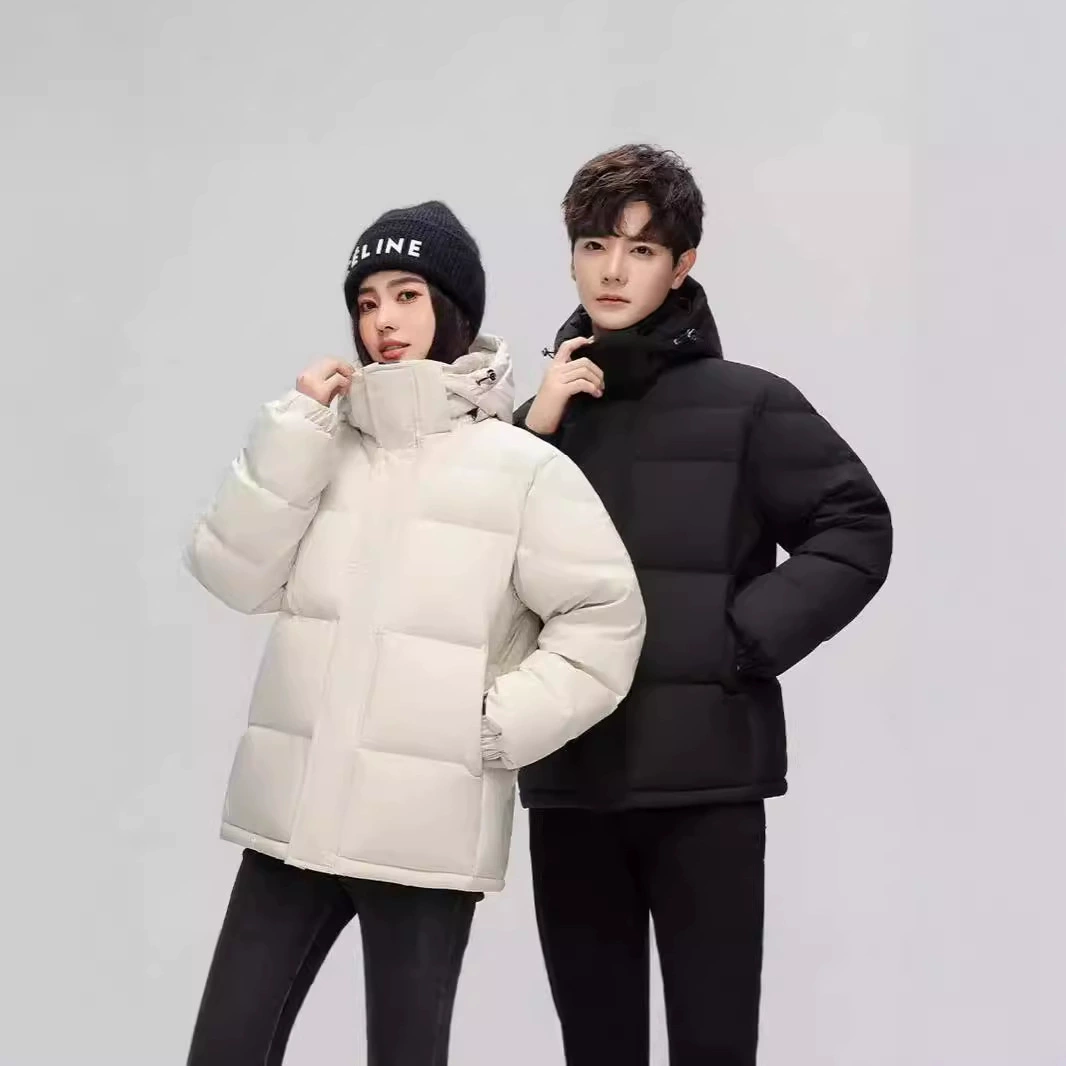 Новые зимние пуховики для мужчин и женщин, укороченные модели для пар, утолщенные и теплые, уличные ветрозащитные рабочие куртки с капюшоном и принтом.