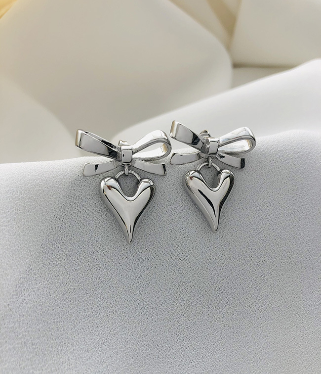 18K Gold Plated Plating Material 1 Pair Simple Style Heart Shape Bow Knot Copper 18K Gold Plated Drop Earrings