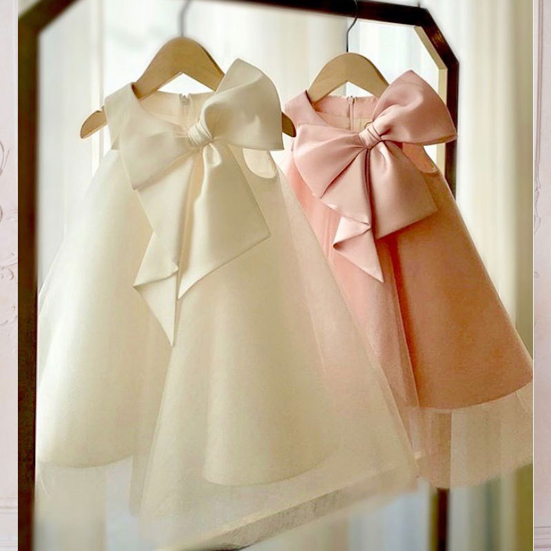 兒童禮服裙蝴蝶結女寶寶一周歲生日滿月公主裙女童連衣裙工廠直銷