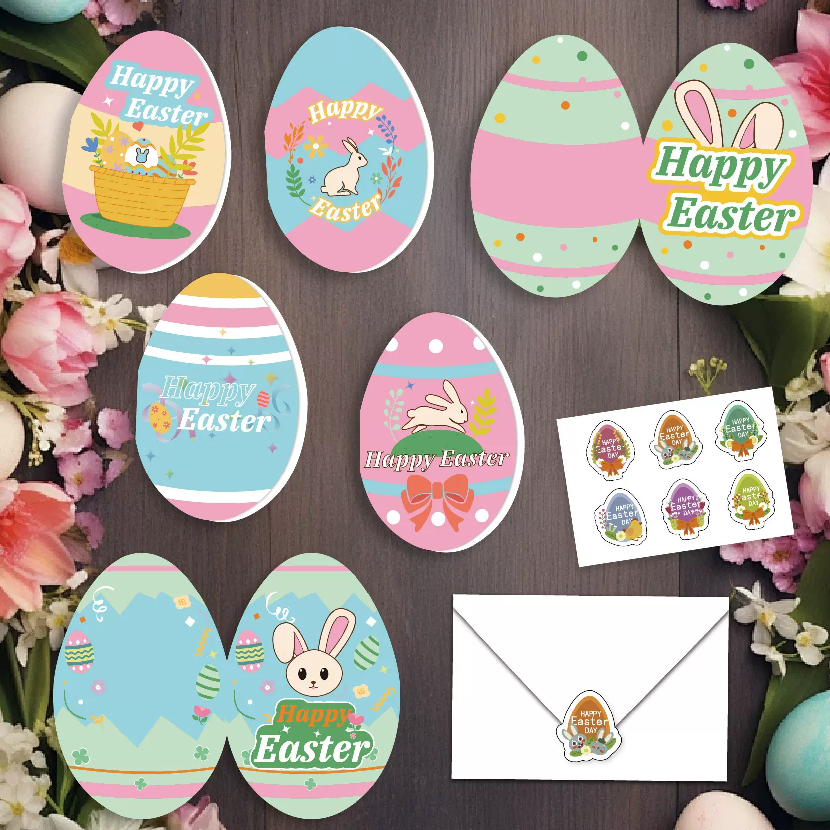 2026跨境新款复活节牌跨境Easter彩蛋节日兔子派对主题贺卡套装