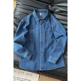 秋季款复古牛仔衬衫男日系潮牌宽松休闲水洗工装衬衣外套