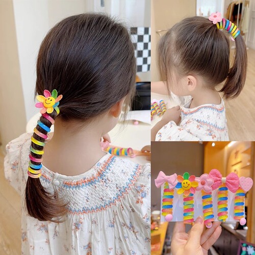 Children's curly colored telephone wire hair ties cute braided hair artifact hair accessories girls ponytail hair rope little girl headband