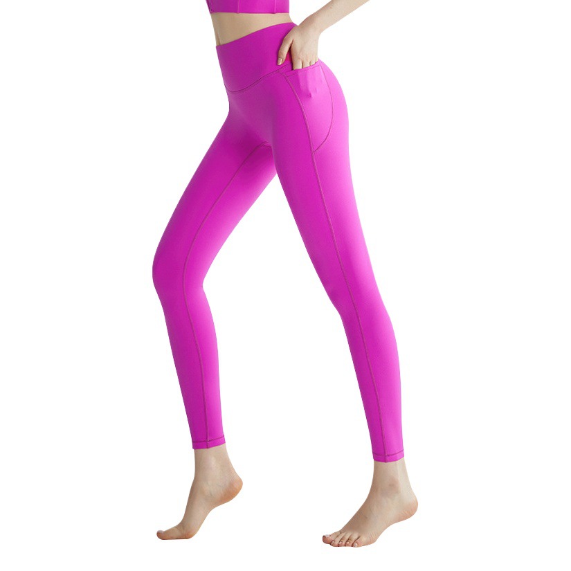 LAHN Europa y América Lycra yoga pantalones sin vergüenza línea cintura alta cadera elevación desnuda sensación adelgazamiento desgaste exterior deportes fitness pantalones para mujeres