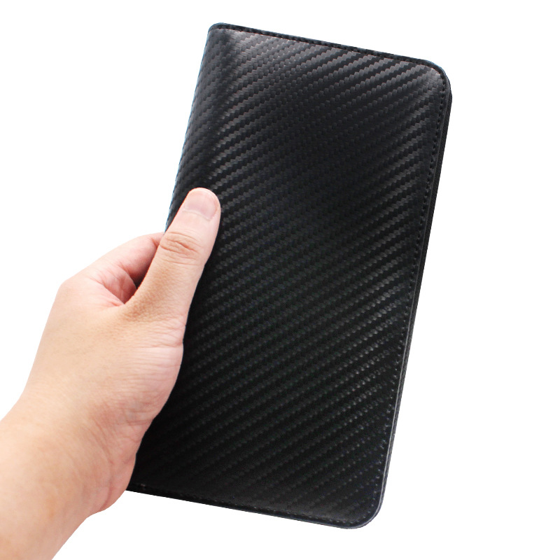 Cartera larga estilo japonés personalizada de Amazon, cartera de fibra de carbono multifuncional con cremallera, cartera de negocios tipo acordeón de cuero genuino