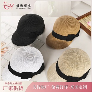 Summer bow-knot dome equestrian hat straw peaked hat for women travel sun protection widening face small straw hat versatile