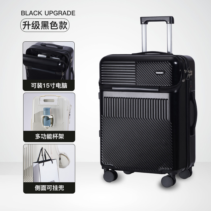 Importado multi-funcional equipaje nueva apertura frontal trolley caso trasero portavasos maleta negocio embarque caso hombres y mujeres