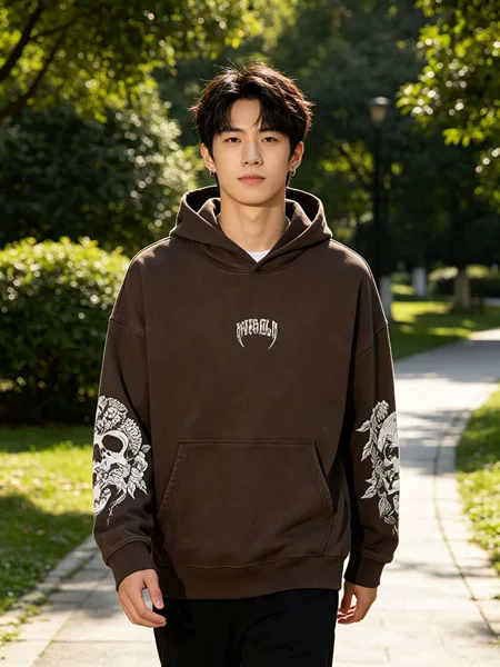 American-style retro skull print hooded sweatshirt, men's loose-fit sportswear for spring and autumn, trendy and versatile casual top
