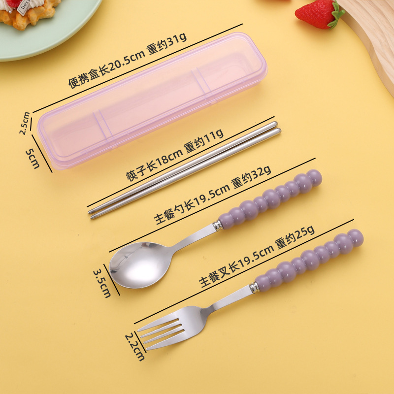 ポータブル食器セット ステンレススプーン 箸 フォーク 家庭用 学生 子供用 シンプル食器 3点セット クロスボーダー|undefined