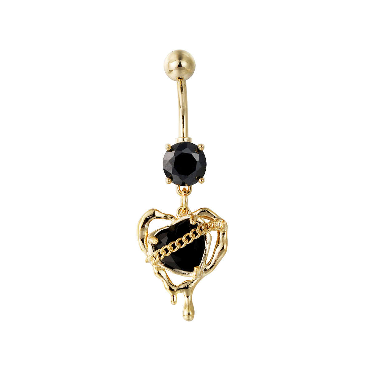 Heart Shaped Belly Button Ring Dark Punk Navel Piercing Stud_voghion.com
